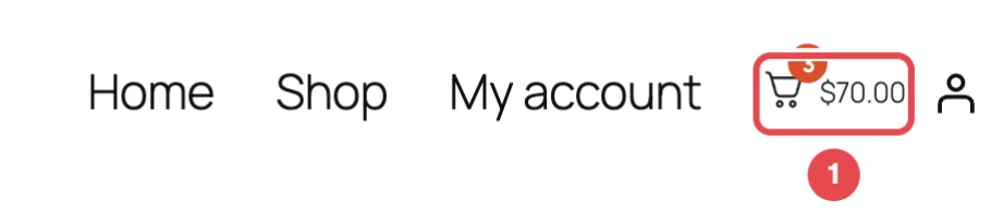 The menu cart at the end of a header menu: cart icon, count badge and cart total